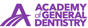 Purple text spelling out "Academy of General Dentistry"